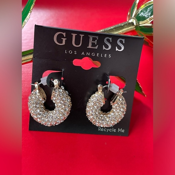 Guess Earrings,Guess Gold Crystal Hoop Earrings - Picture 9 of 9